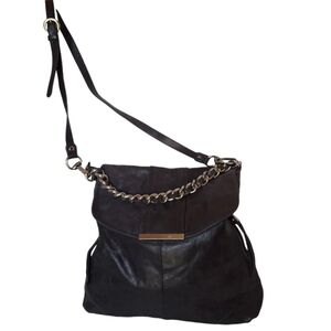 B Makowsky Shoulder Crossbody Large Black Leather Chain Bag Purse